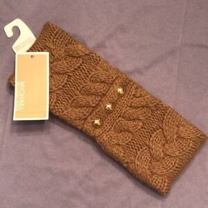 Brand New Michael Kors Cable Knit Earband Headband Camel w/ Gold Accents